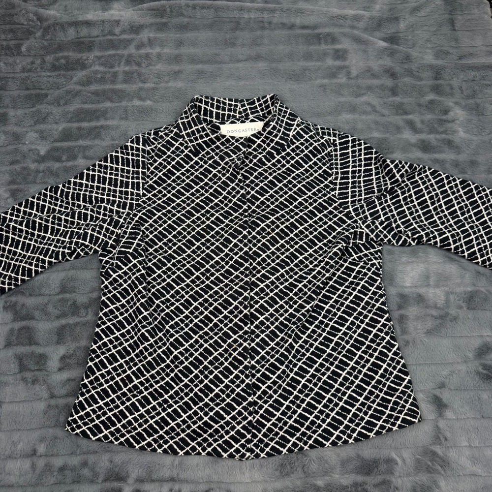 Doncaster Womens 18W Black White Grid Diamond Knit Button Front Jacket Blazer